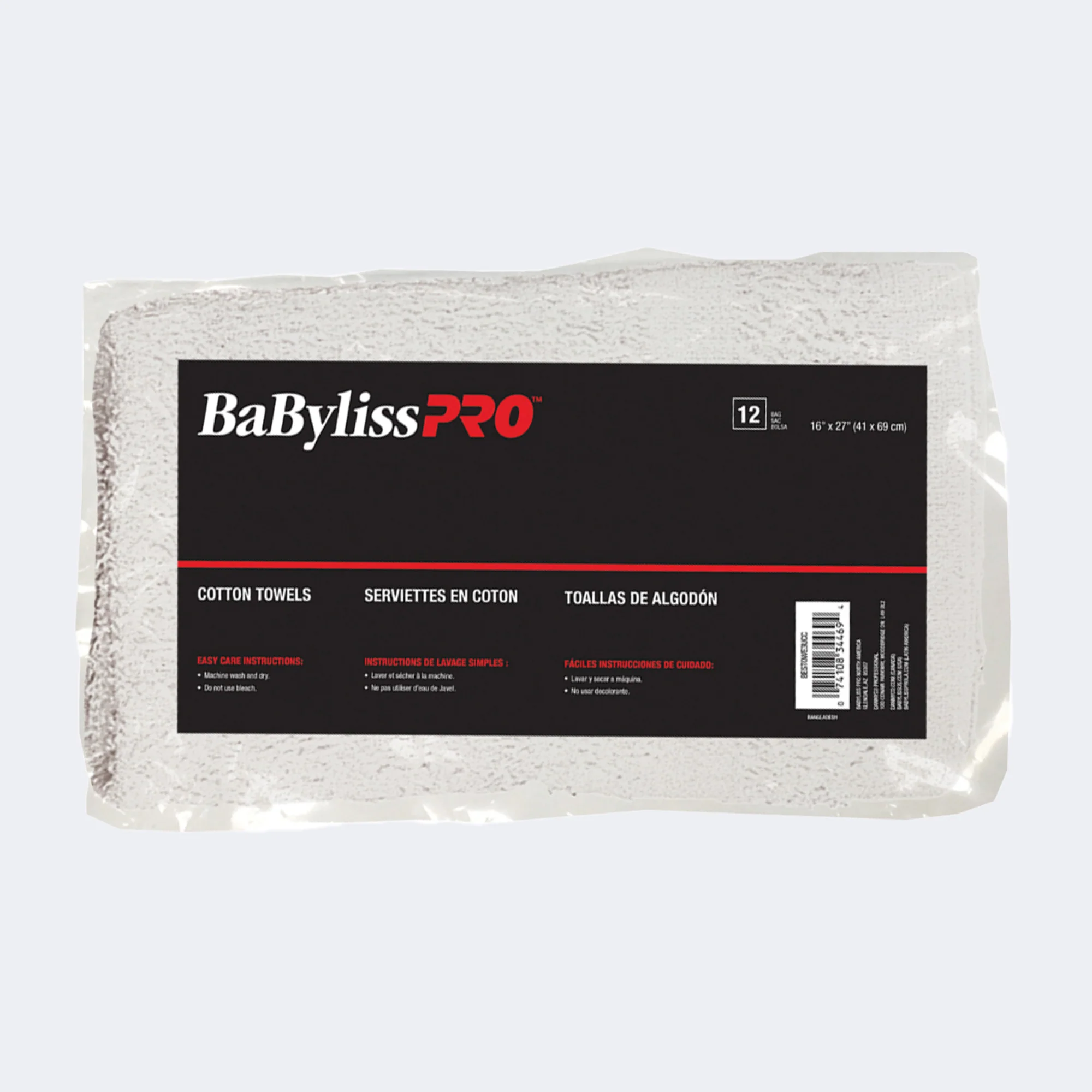 BabylissPro Cotton Towels White with Cherry Stripe (12 Pack) - Image 2