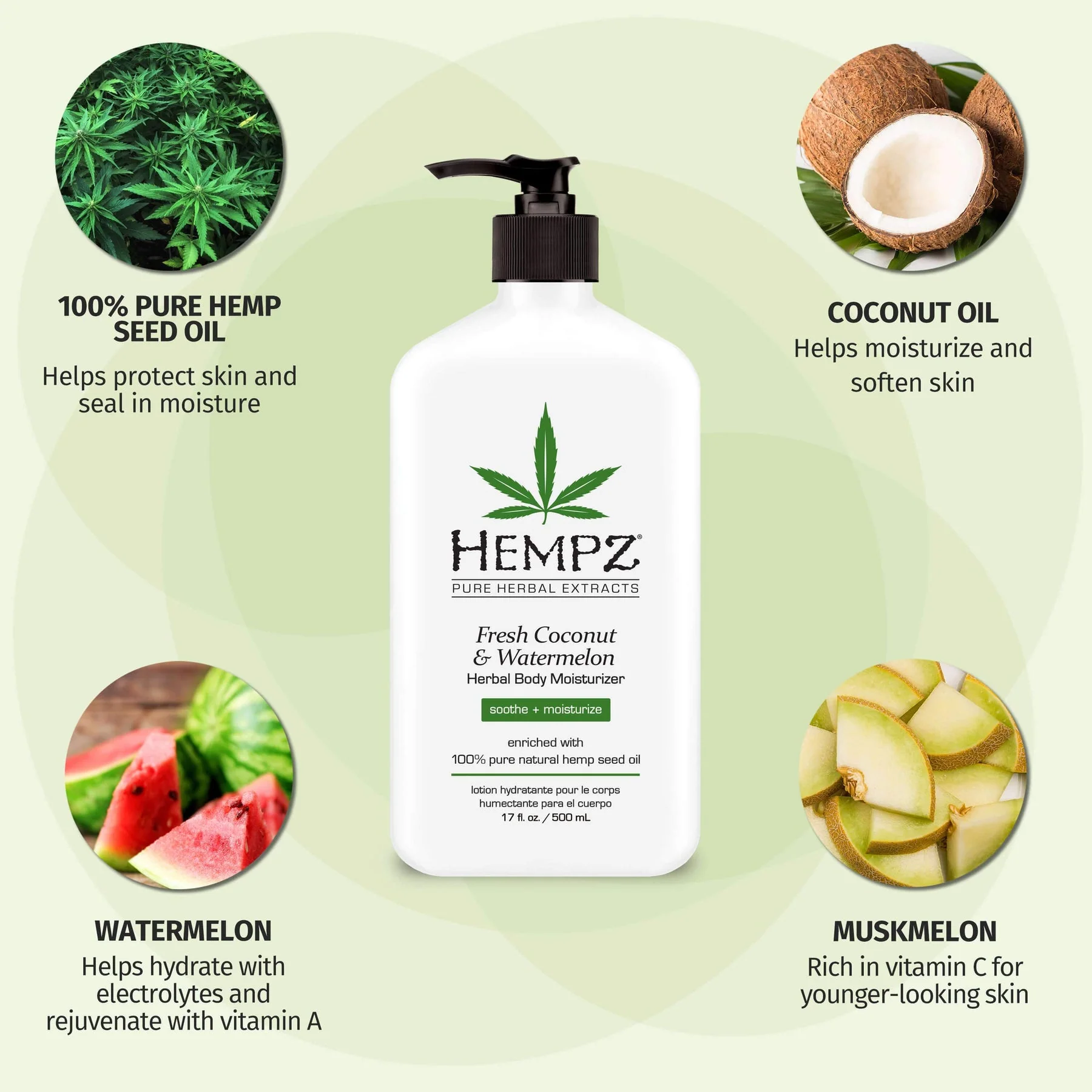 Hempz Fresh Coconut & Watermelon Herbal Body Moisturizer 17 OZ. - Image 2