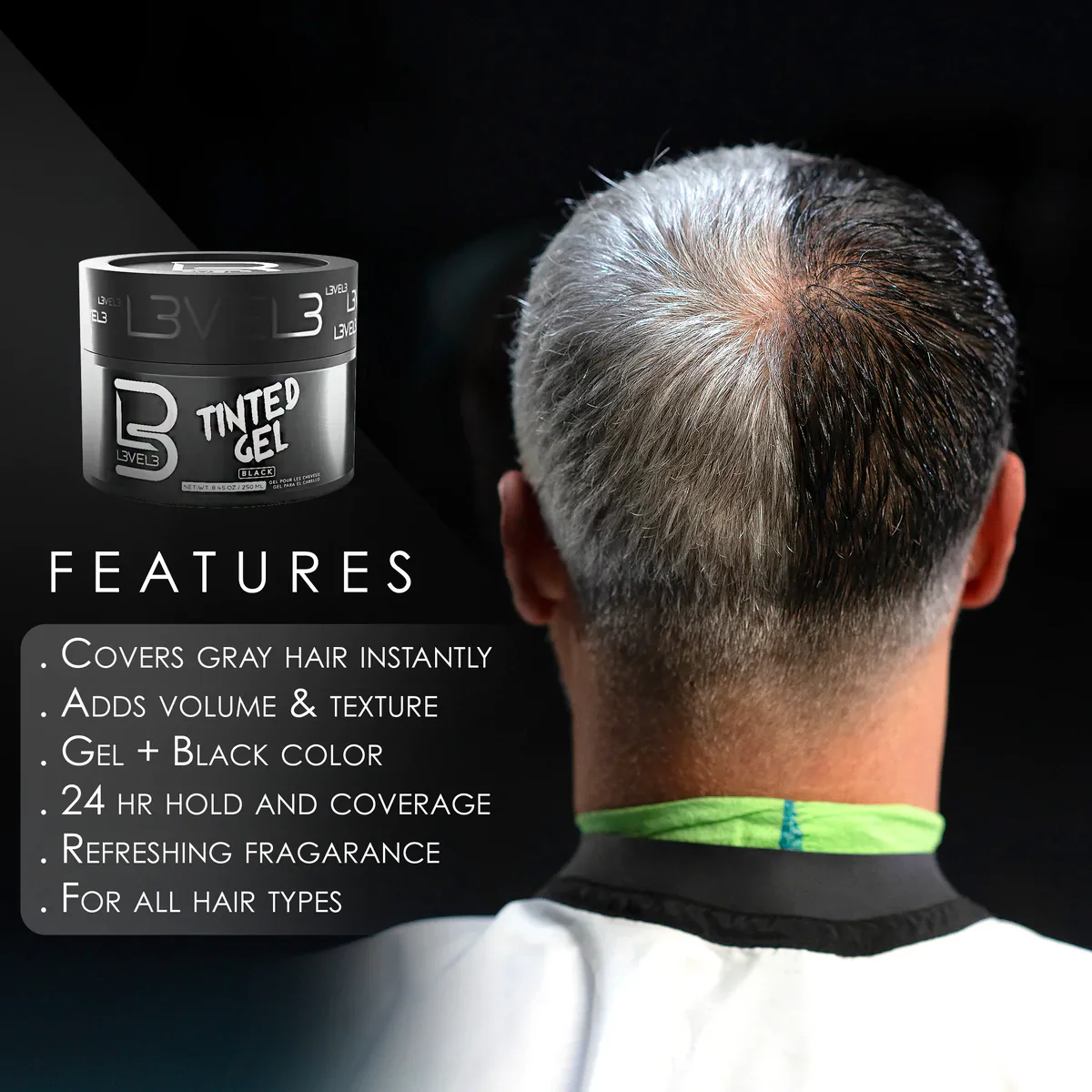 LV3 Tinted Hair Gel - Black Colour 250 ml - Image 2
